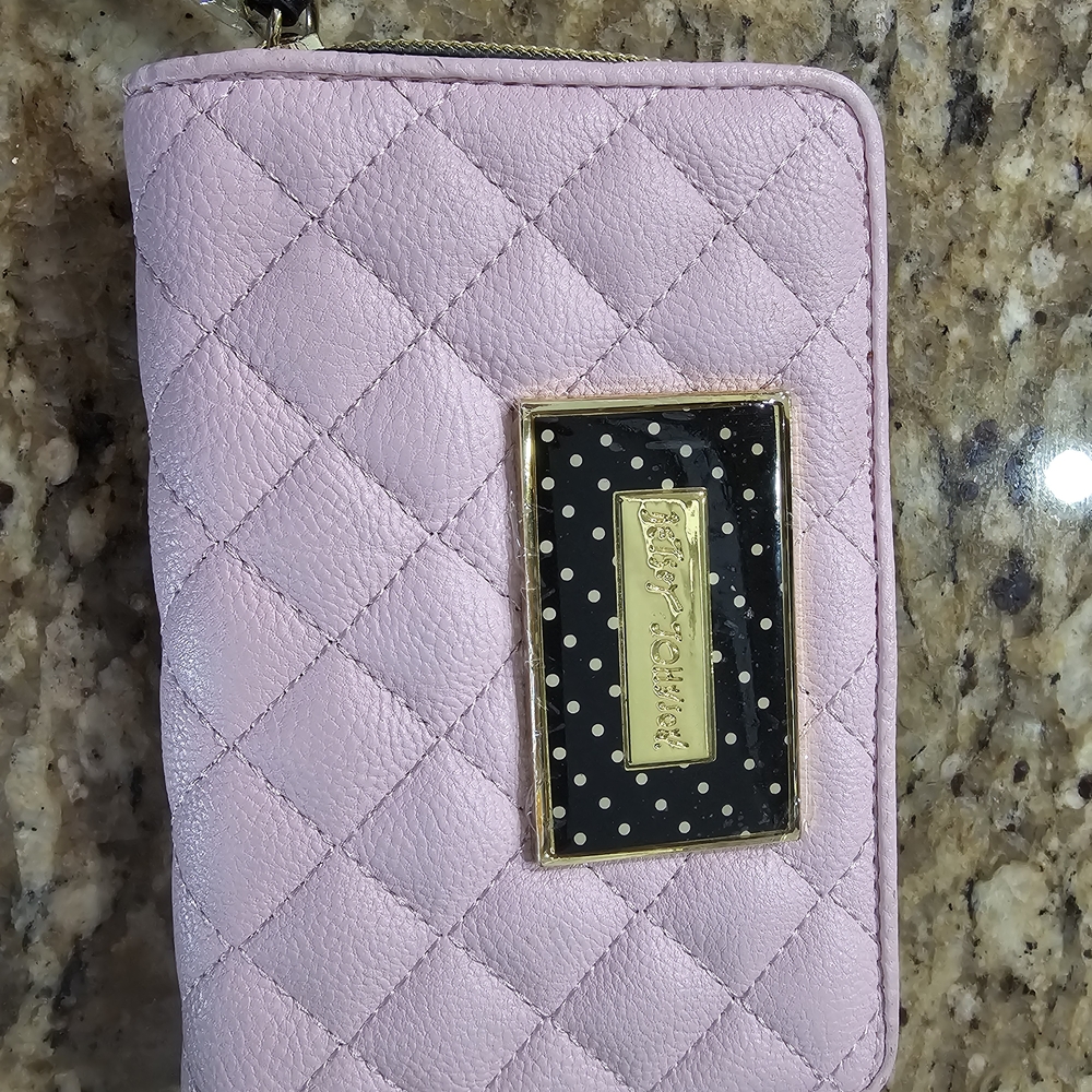 Betsey Johnson Light Pink Quilted Wallet with Gold Accents